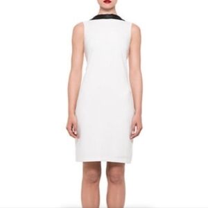 NEW Alexia Admor White Leather Band Collar Shift Dress Sleeveless Summer Luxury